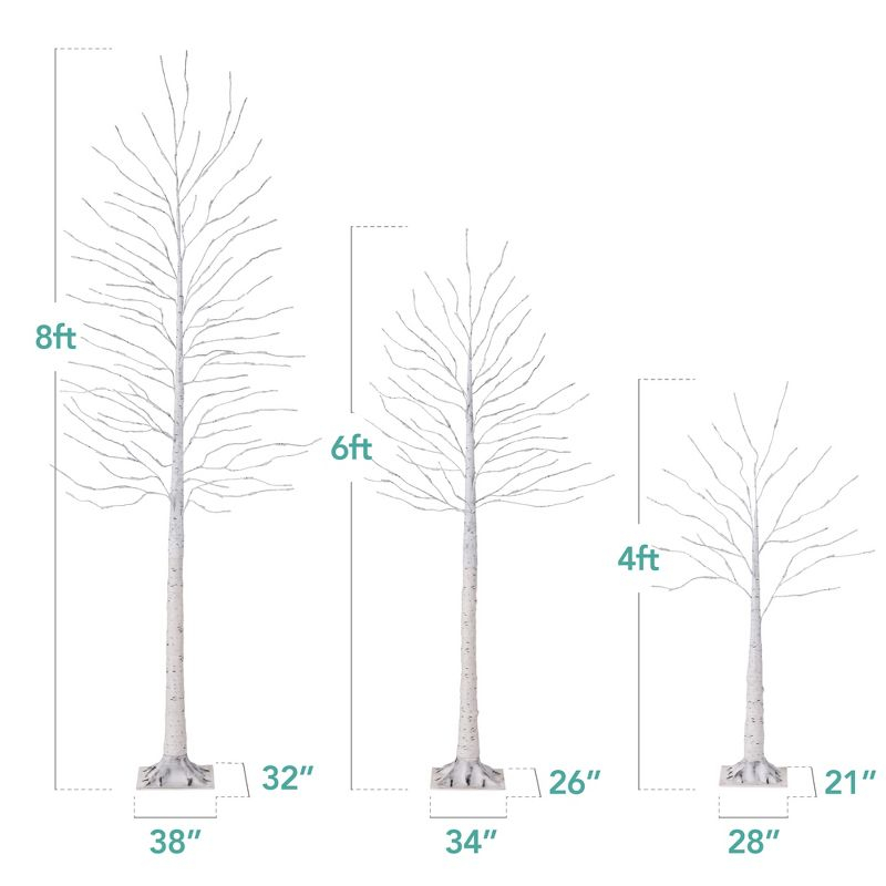 Best Choice Products Set of 3 Lighted Twig Birch Trees, 4ft, 6ft, 8ft w/ 300 LEDs, Warm White, Multicolor Lights - White
