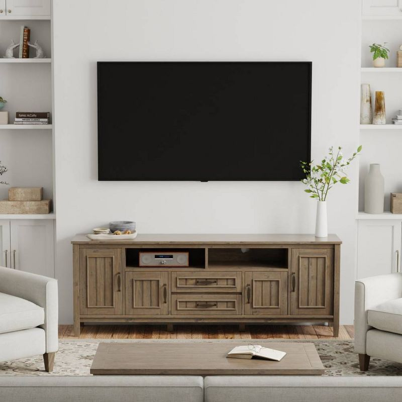 Rowan 72" TV Stand for TVs up to 80" Smoky Brown - Wyndenhall: Contemporary Media Console with Drawers