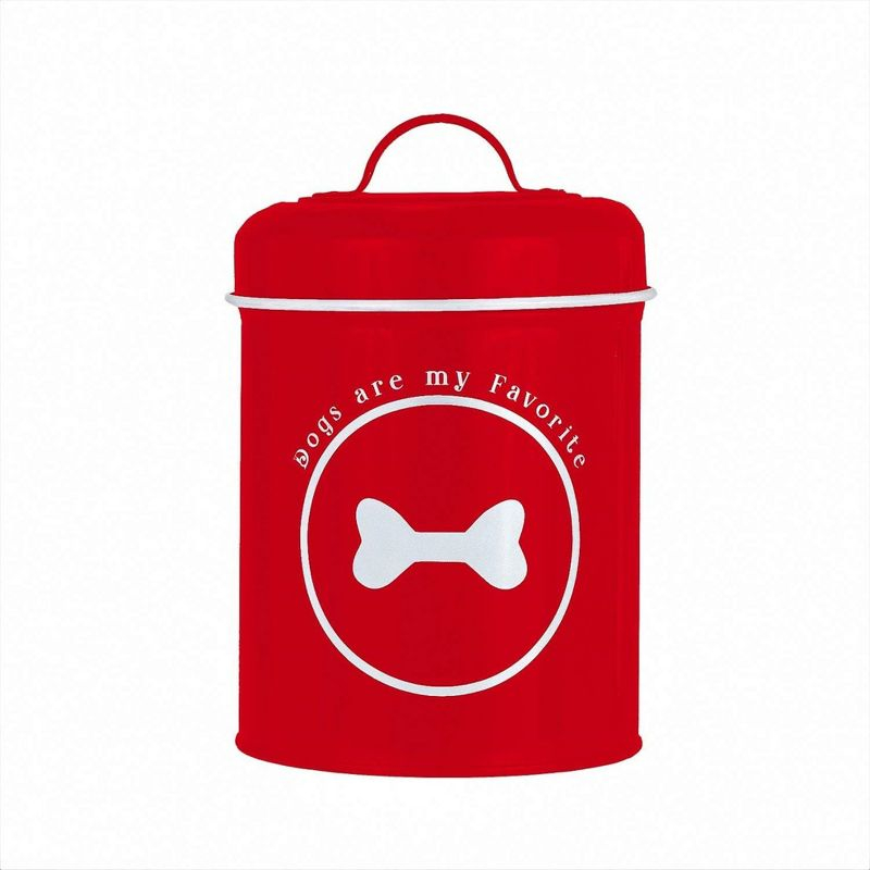 Amici Pet Dogs Favorite Metal Food Canister, Medium, 64 oz, For your countertop Kitchen, tight fitting ceramic lid with a gasket