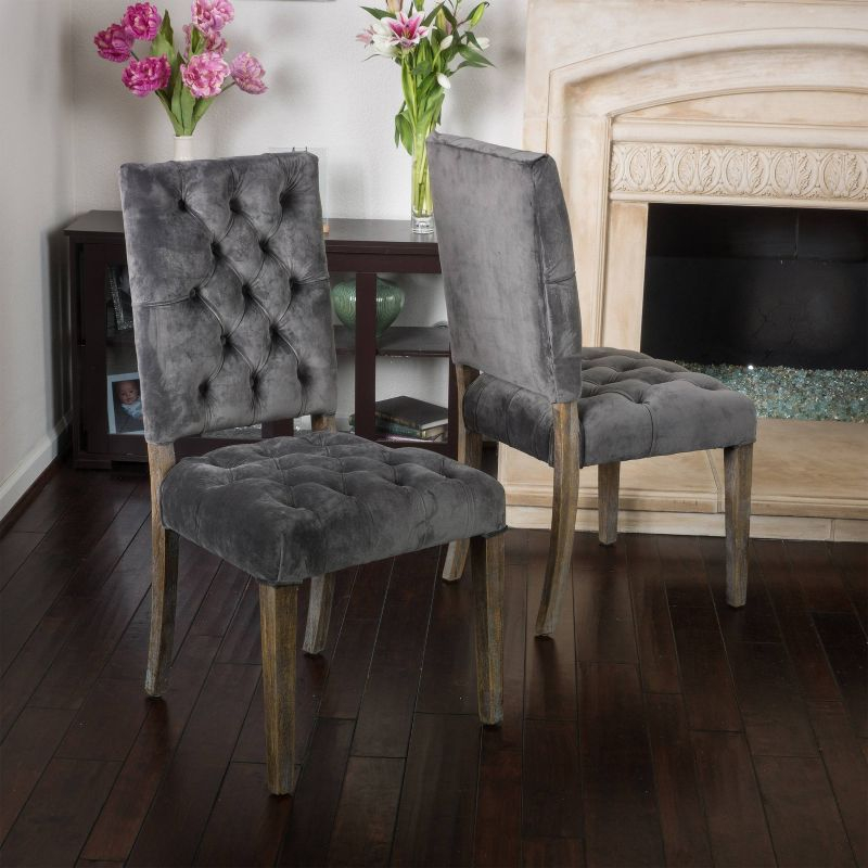 Set of 2 Saltillo New Velvet Dining Chair Charcoal - Christopher Knight Home: Upholstered, Button Tufted