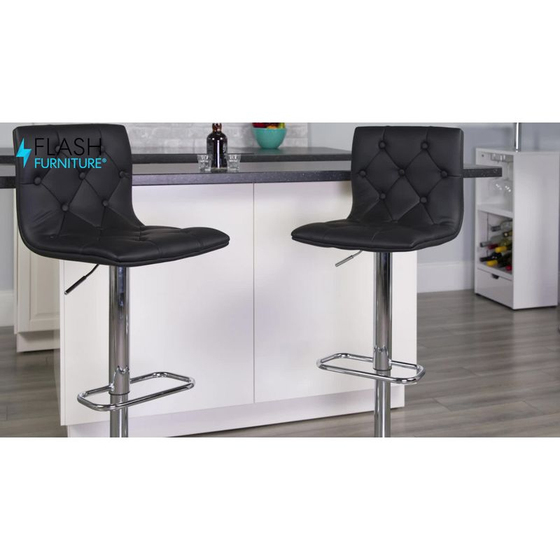 Flash Furniture Contemporary Button Tufted Gray Vinyl Adjustable Height Barstool with Chrome Base
