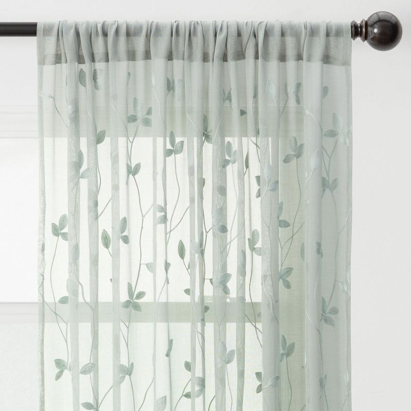 Chanasya 2pk Embroidered Vine Sheer Window Curtain Panels - Set of 2 - 52 x 96 Inches Long - Sage