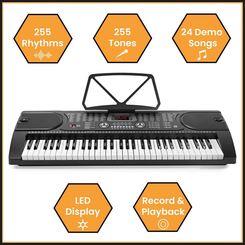 Hamzer 61 Key Keyboard Piano w/ Stand, Bench, Headphones, & Microphone - Set for Beginners