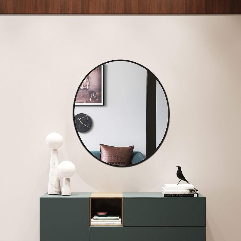 Chloe Lighting Reflection Black Finish Round Framed Wall Mirror 30 Inch Height