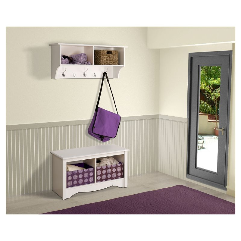 Wide Hanging Entryway Shelf White 36" - Prepac: Wall Organizer with Hooks, Bookshelf Storage