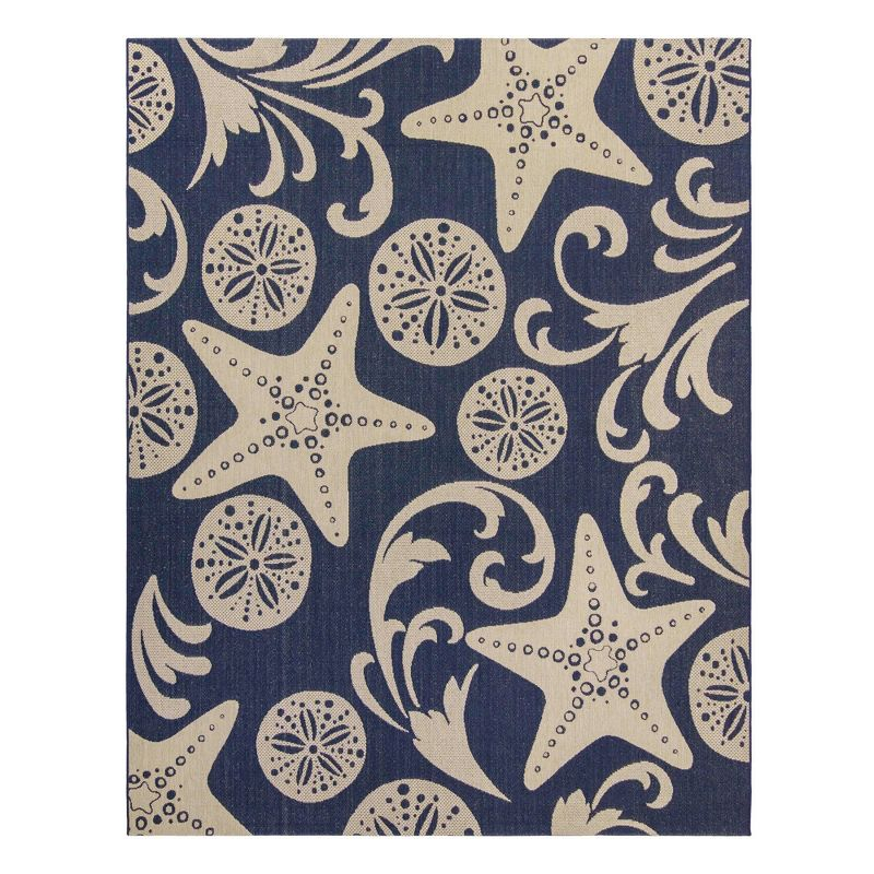 Gertmenian Paseo Canoa Navy Blue/Beige Nautical Sea Life Indoor/Outdoor Flatweave Area Rug
