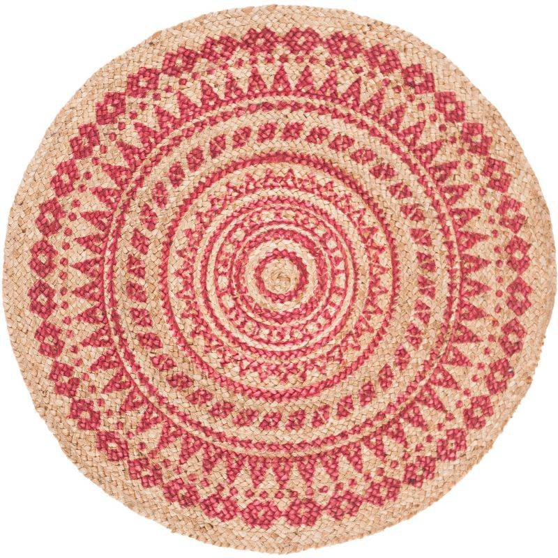 Natural Fiber NF802 Hand Woven Indoor Area Rug - Fuchsia/Natural - 4' Round - Safavieh
