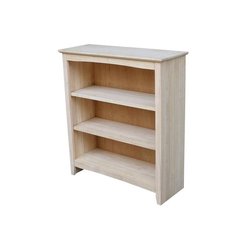 International Concepts 36" Shaker Bookshelf Unfinished: Mid-Century Modern Style, 3-Tier Storage, Hardwood Construction