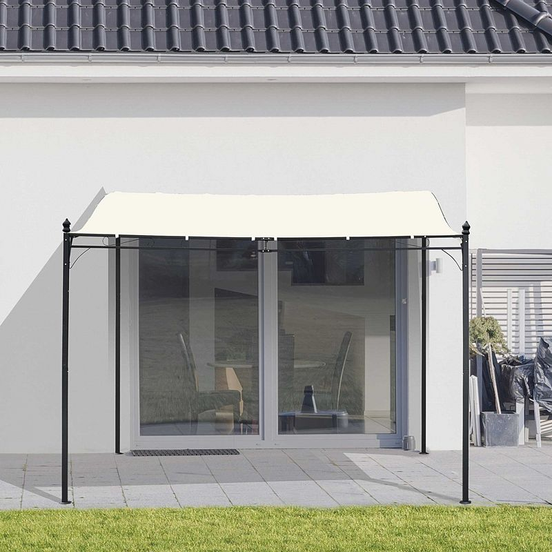 Outsunny 10' x 10' Steel Outdoor Pergola Gazebo, Patio Canopy with Weather-Resistant Fabric and Drainage Holes, Cream White