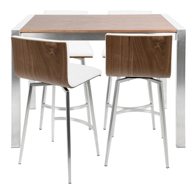 LumiSource 5pc Mason Counter Height Dining Set Stainless Steel Walnut/White PU Leather