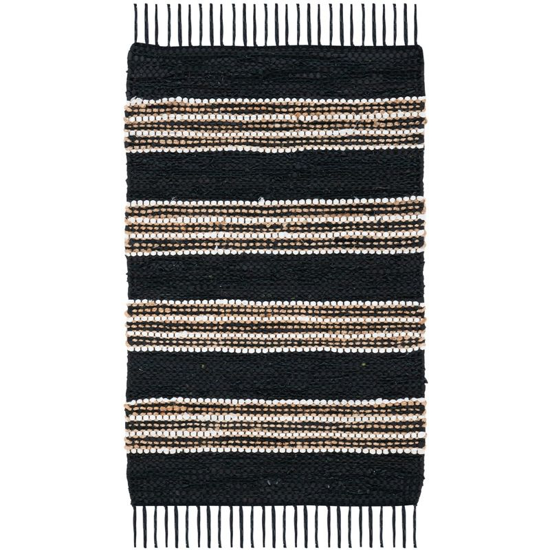 Vintage Leather W/ Fringes VTL601 Hand Woven Indoor Accent Rug - Black/Natural - 2'x3' - Safavieh
