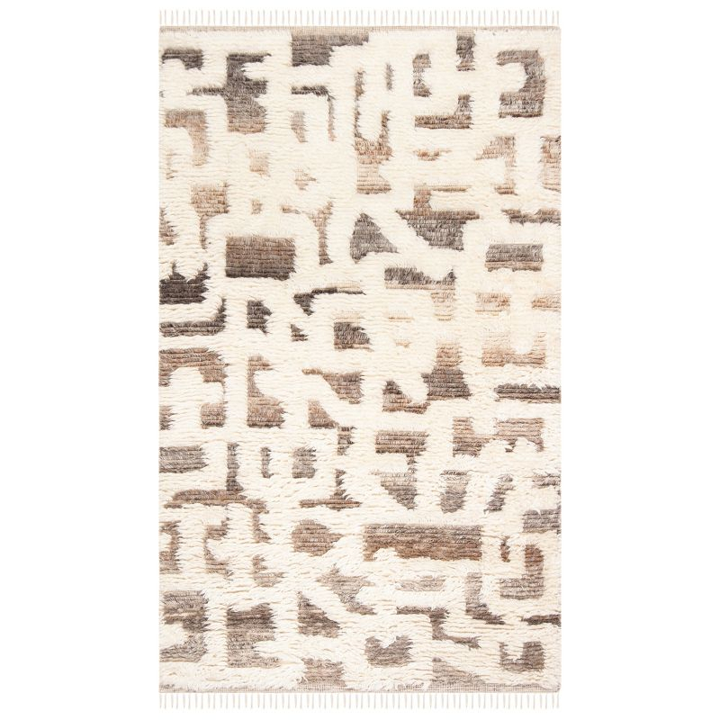 Manhattan MAN458 Hand Knotted Wool-Viscose Blend Area Rug - Ivory/Grey- 8' X 10' - Safavieh.