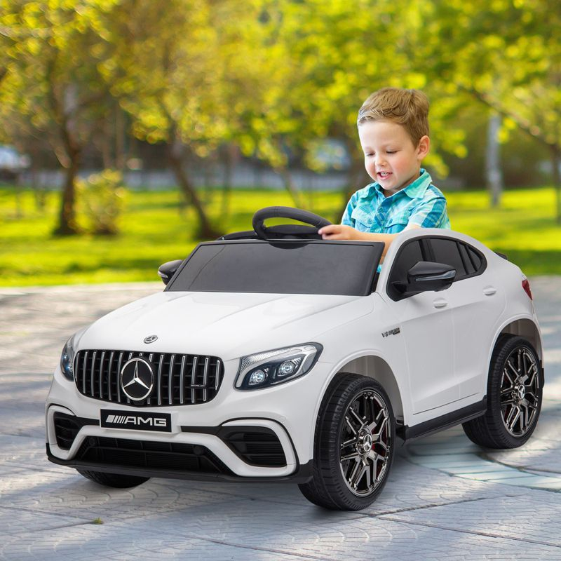 Aosom 12V Ride On Toy Car for Kids with Remote Control, Mercedes Benz AMG GLC63S Coupe, 2 Speed, with Music, Electric Light, White