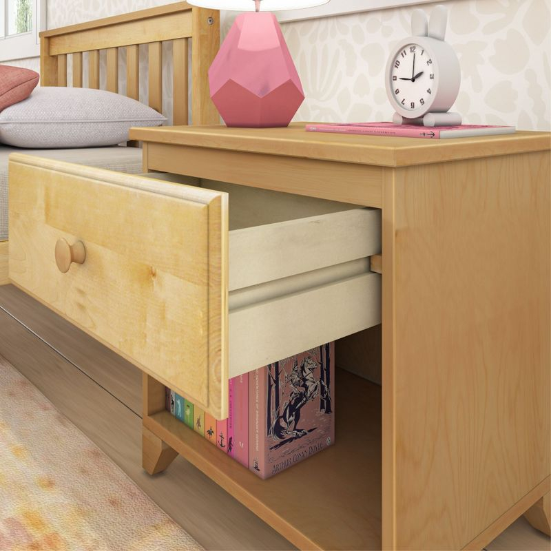 Max & Lily Classic Wood Nightstand with 1 Drawer, Kids Bedside Table/End Table, Small Nightstand for Bedroom, Natural
