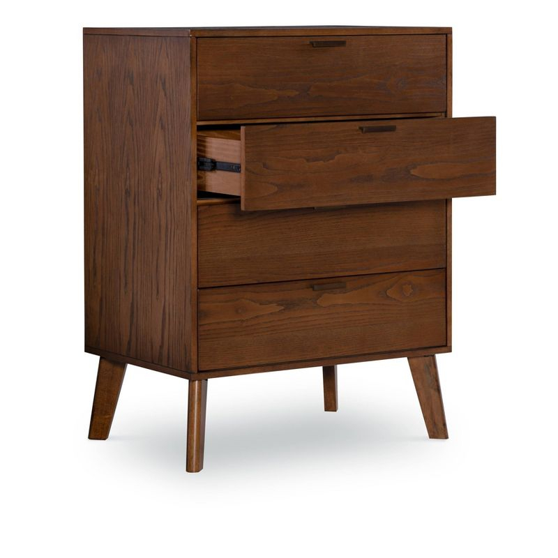 Linon Reid Mid-Century Modern 4 Drawer Wood Chest Dresser Walnut: Veneer Finish, Metal Hardware, Includes Anti-Tip Kit
