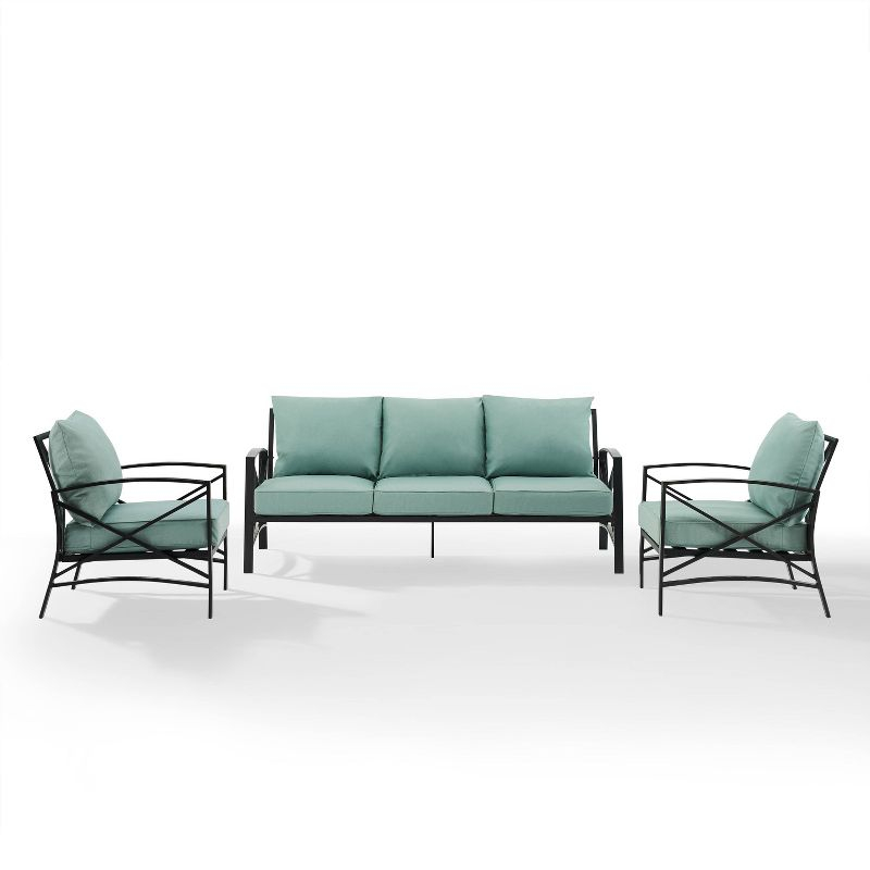 Kaplan 3pc Outdoor Sofa Set with Sofa & 2 Arm Chairs - Mist - Crosley: Steel Frame, Weather-Resistant