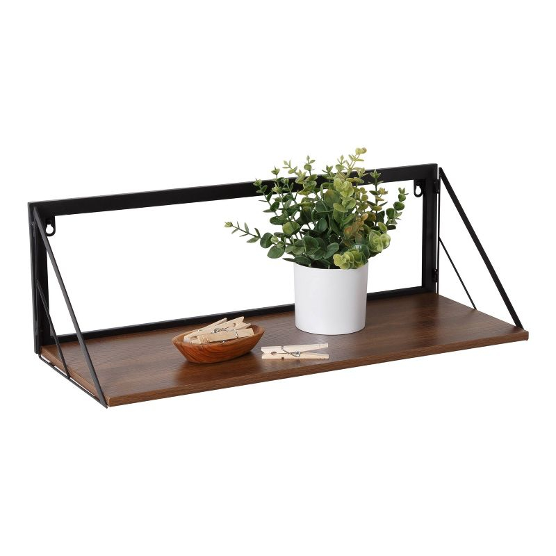 Honey-Can-Do Large Laundry Wall Shelf with Wood Walnut: 24 Inch Floating Shelf, Steel Frame, 15 lb Capacity