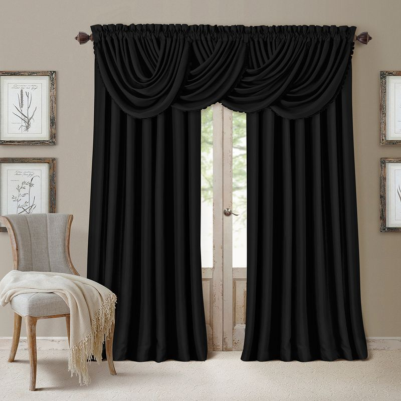 All Seasons Single Waterfall Window Valance - 52" x 36" - Black - Elrene Home Fashions