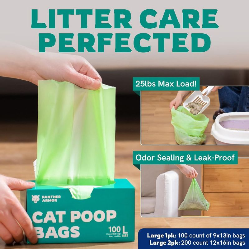 Panther Armor Strong Leakproof Dog Poop Bags - Reliable Poop Bags and Dog Bags Poop Collection Essentials, Large, Green, 200 pc