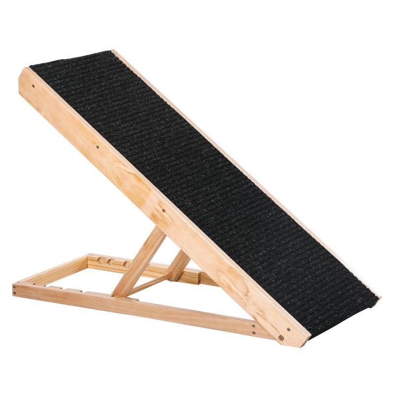 PawHut Elevated Pet Ramp for Dogs and Cats, Foldable and Height Adjustable with Non-slip Finish, Pine 35.5"L x 16"W x 24"H, Black