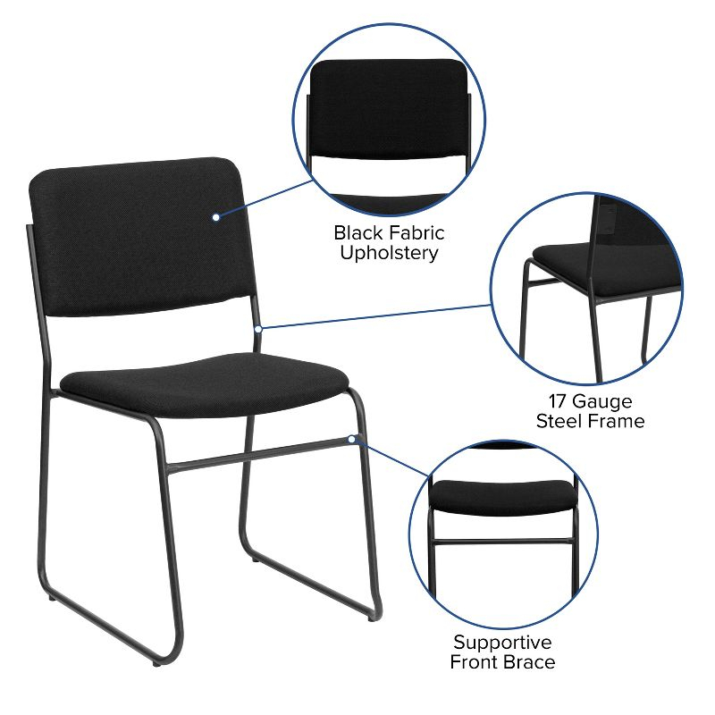 Flash Furniture HERCULES Series 500 lb. Capacity High Density Black Fabric Stacking Chair with Sled Base