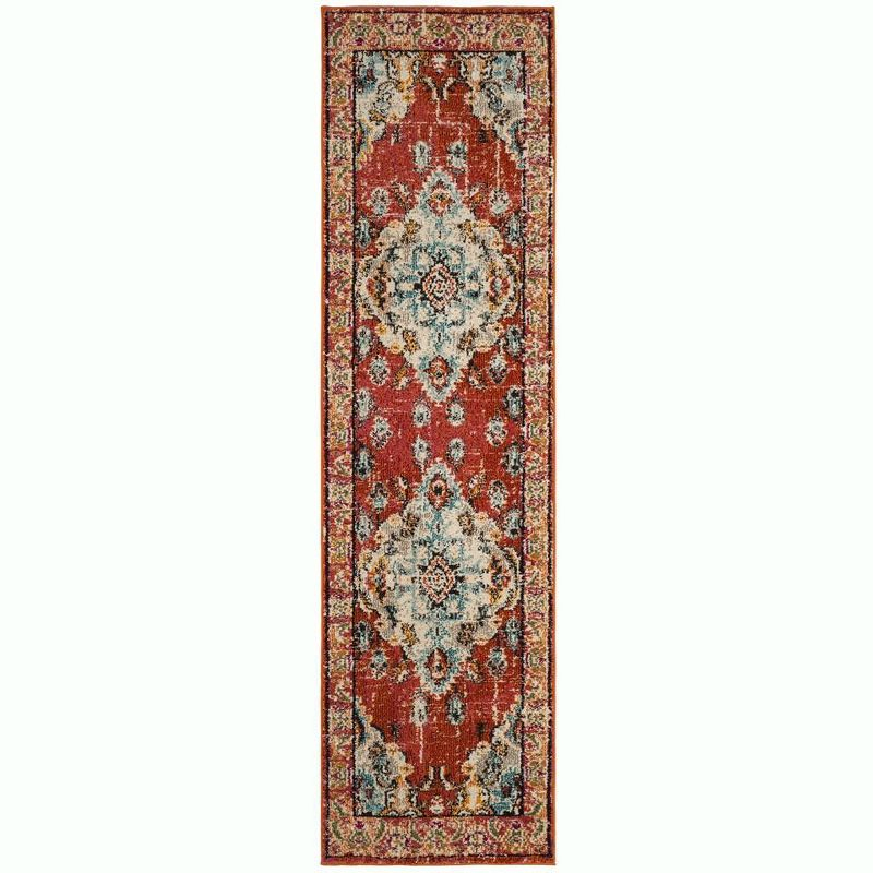 Monaco MNC243 Power Loomed Indoor Runner Rug - Orange/Light Blue - 2'2"x20' - Safavieh.