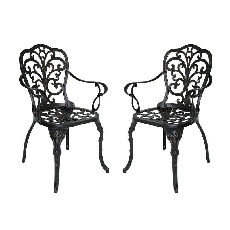 Viga 2pk Cast Aluminum Dining Chair - Shiny Copper - Christopher Knight Home: Weather-Resistant, Fixed Arms, 250lb Capacity