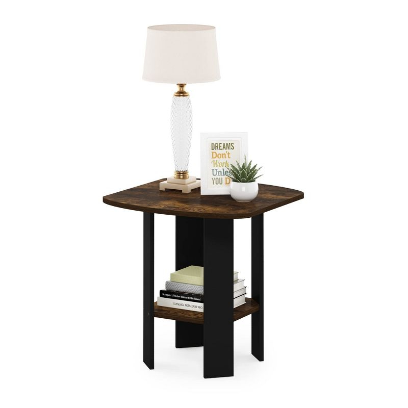 Furinno Industrial End Table Sofa Side Coffee Table with 2 Storage Shelf,Rustic Brown