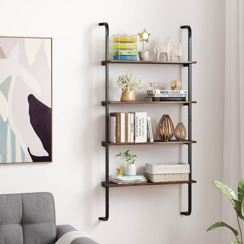 Costway 1 PCS 4-Tier Wall-mounted Ladder Shelf Display Bookshelf with Heavy-duty Metal Frame