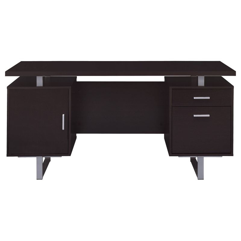 Lawtey 2 Drawer Office Desk Cappuccino - Coaster: Floating Top, Steel Legs, File Storage