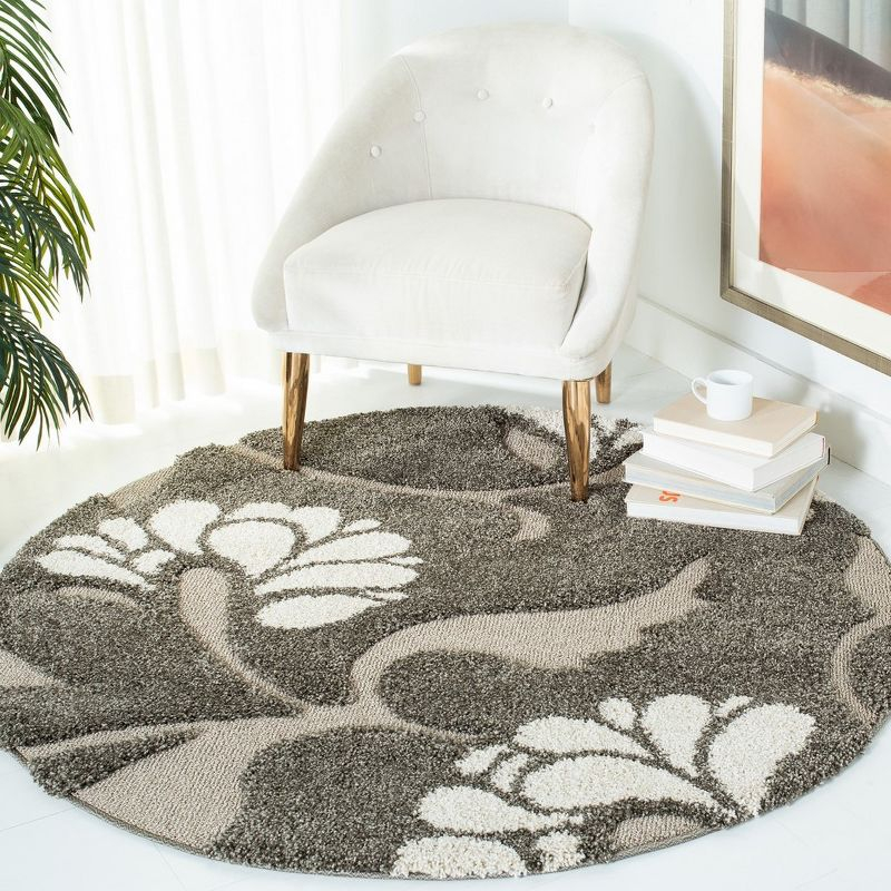 Florida Shag SG459 Power Loomed Indoor Area Rug - Smoke/Beige - 6'7" Round - Safavieh