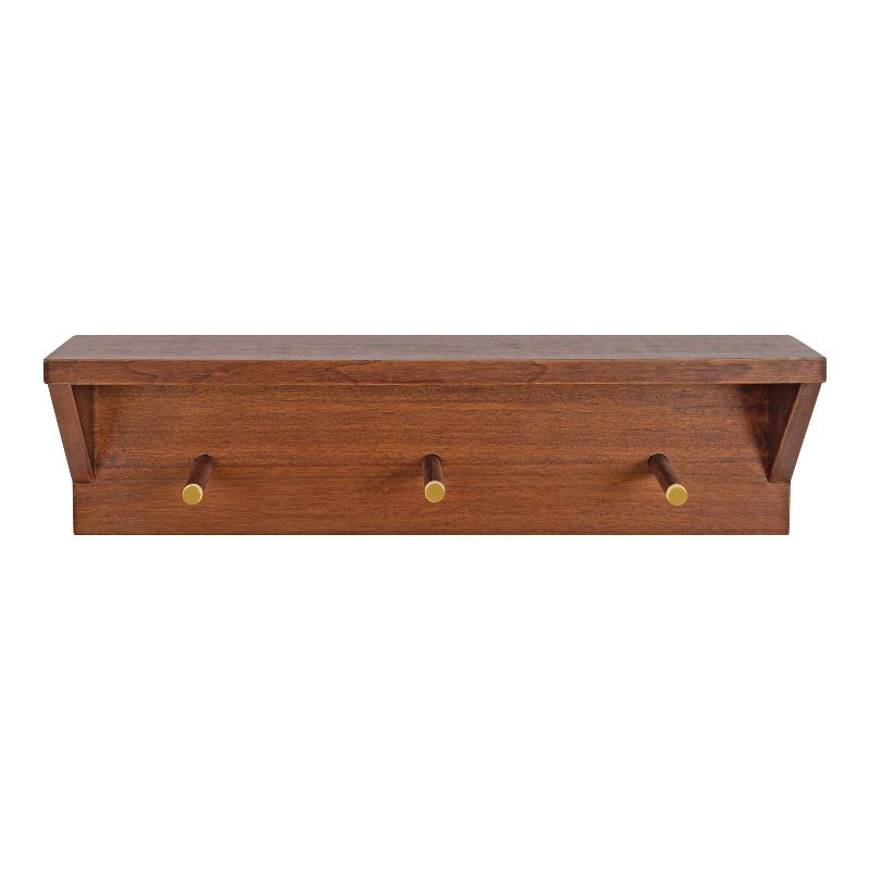 18"x5" Hinter Wood Shelf with Pegs Walnut Brown - Kate & Laurel All Things Decor: Midcentury Design, Gold Accents