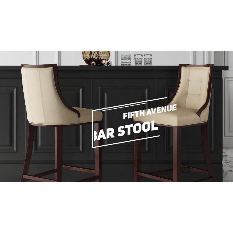 Set of 3 Fifth Avenue Upholstered Beech Wood Faux Leather Barstools Bronze - Manhattan Comfort: Laslo Modern Kitchen Island Seating