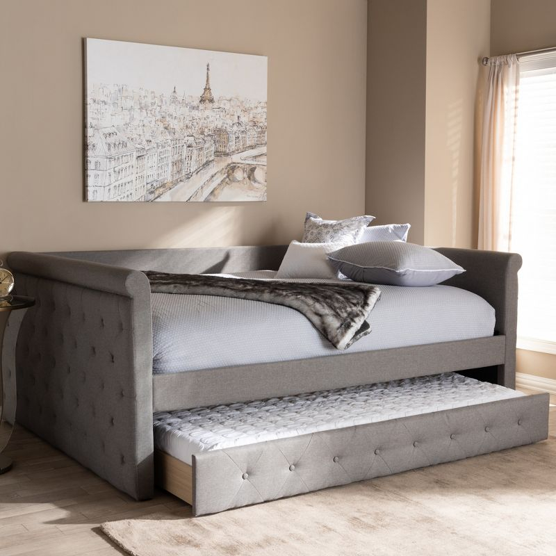 Queen Alena Daybed with Trundle Gray - Baxton Studio: Contemporary Upholstered Bedroom Furniture