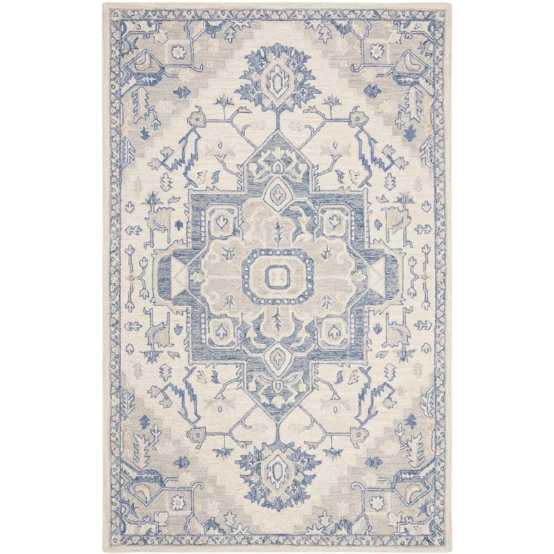Micro-Loop MLP503 Hand Tufted Indoor Area Rug - Ivory/Blue - 4'x6'- Safavieh