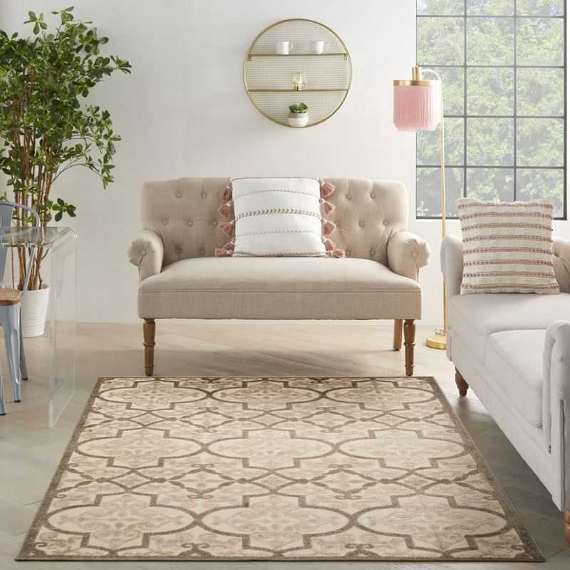 Nourison Aloha Moroccan Trellis Flatweave High-Low Indoor Outdoor Area Rug Cream 5'3" x 7'5"