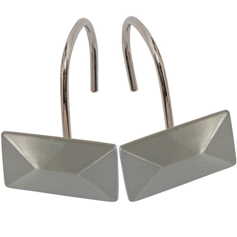 Home Mart Goods 12 Piece Set - Satin Nickel Heavy Duty Shower Rectangle Curtain Hooks Rings Rustproof Metal