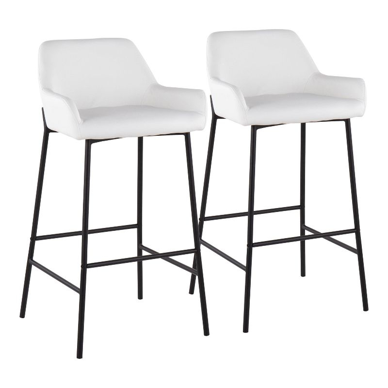 Set of 2 Daniella Metal Faux Leather Barstools Black/White - LumiSource: Upholstered, Fixed Height, Foam Filled
