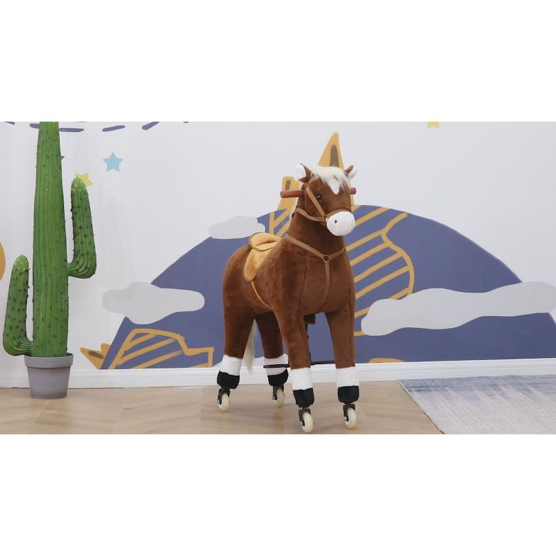 Qaba Kids Ride-on Walking Horse with Easy Rolling Wheels, Soft Huggable Body, & a Large Size for Kids 5-16 Years