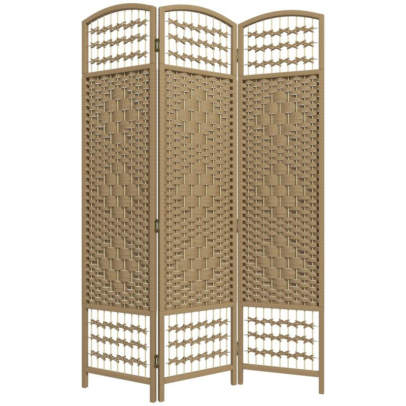 HOMCOM 3 Panel Room Divider, Folding Privacy Screen, 5.6' Room Separator, Wave Fiber Freestanding Partition Wall Divider, Natural