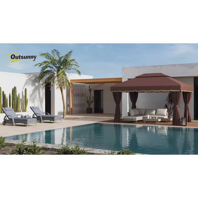 Outsunny 10' x 13' Patio Gazebo, 2-Tier Polyester Roof, Vented Canopy, Mesh, Portable Aluminum Frame for Outdoor, Cream White