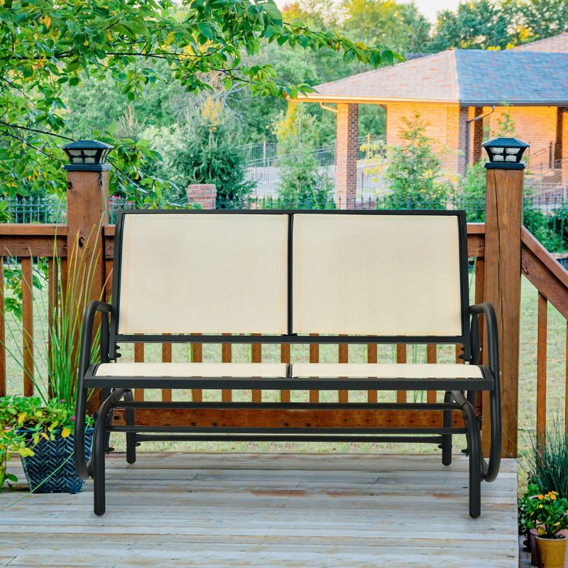Costway Patio Swing Glider Bench Loveseat Rocking Chair Backyard Poolside Beige