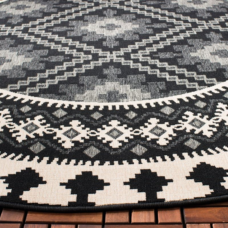 Veranda VER099 Power Loomed Indoor/Outdoor Area Rug - Black/Creme - 3' round - Safavieh.