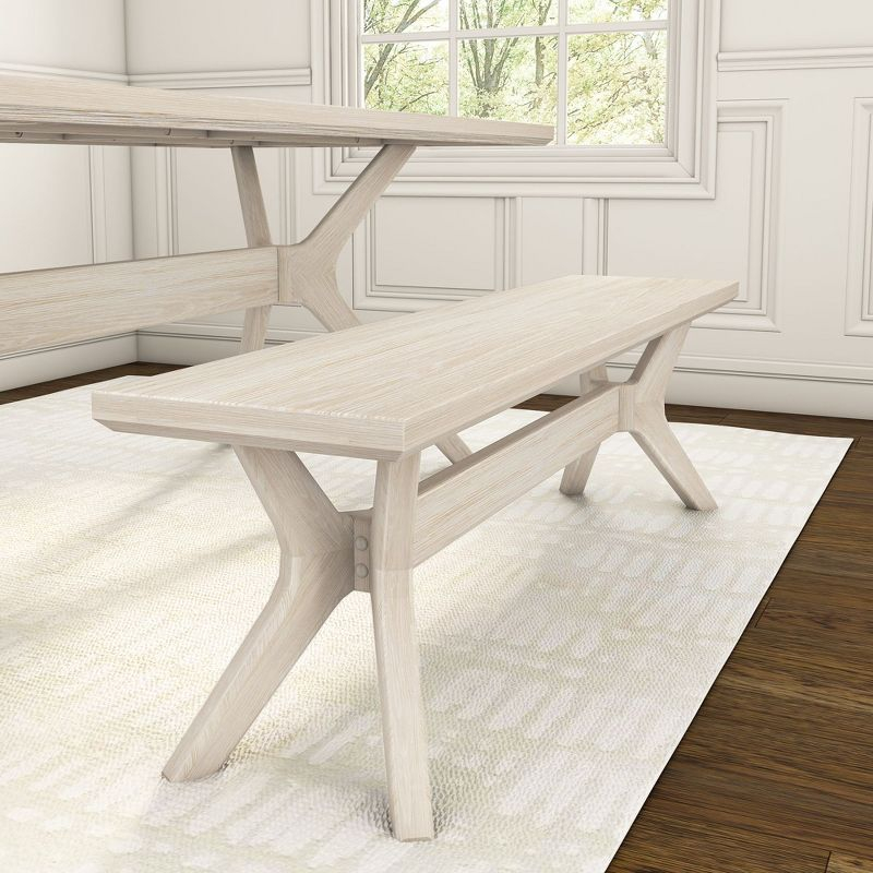 Plank+Beam Solid Wood Verso Dining Bench, 60" Entryway Bench, Minimalist Room Bench, White Sand