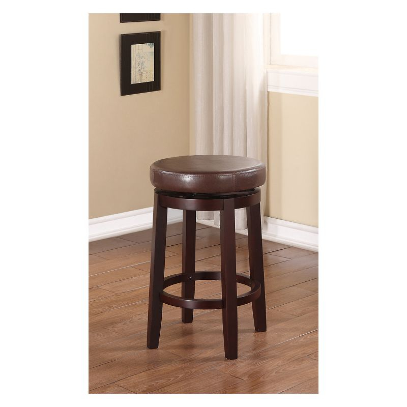 Linon Maya Faux Leather Swivel Backless Counter Height Barstool Brown: Upholstered, Wood Legs, 225 lbs Capacity