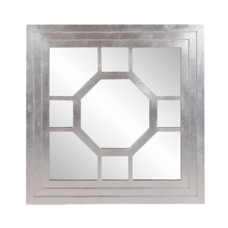 Howard Elliott 24"x24" Square Wood Framed Octagonal Windowpane Accent Mirror: Silver Leaf Finish, Wall Mount, Modern Decor