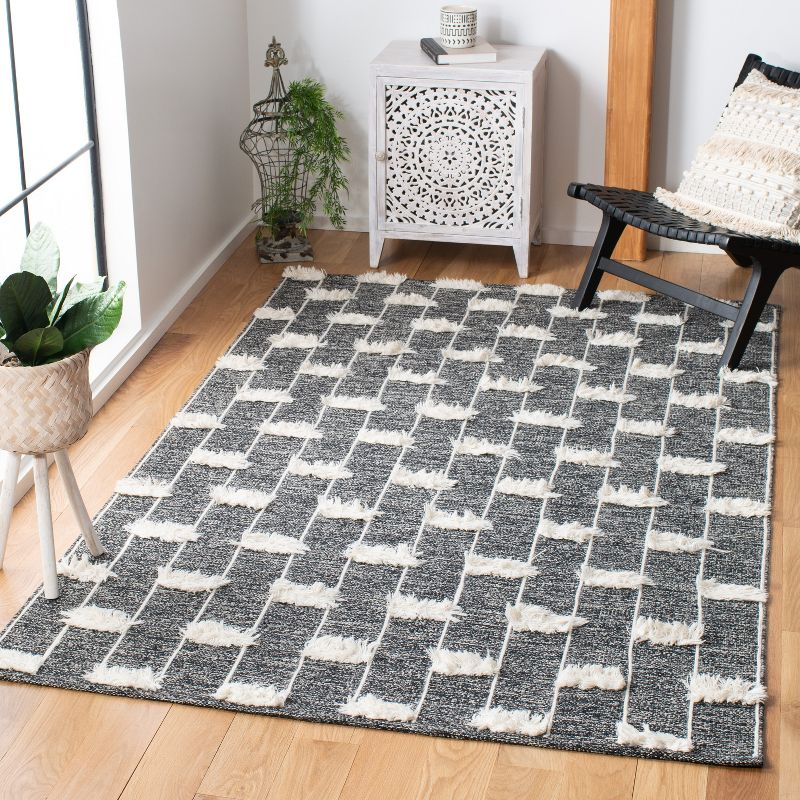 Striped Kilim STK508 Hand Woven Area Rug - Black/Ivory - 3'x5' - Safavieh.