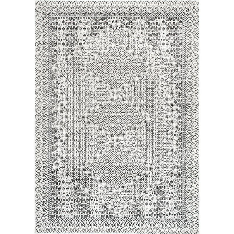 Nuloom Exie Medallion 6 Square Indoor Area Rug for Living Room Bedroom Dining Room Kitchen, Grey/Ivory