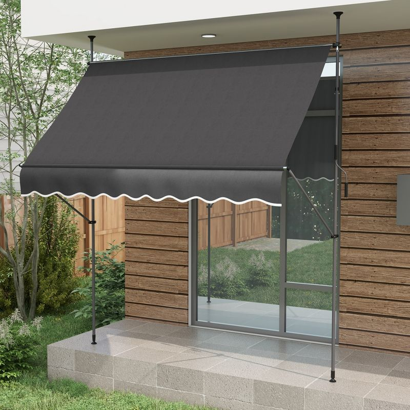 Outsunny 8' x 4' Retractable Awning, Non-Screw Patio Awning with UV Resistant Fabric, Dark Gray