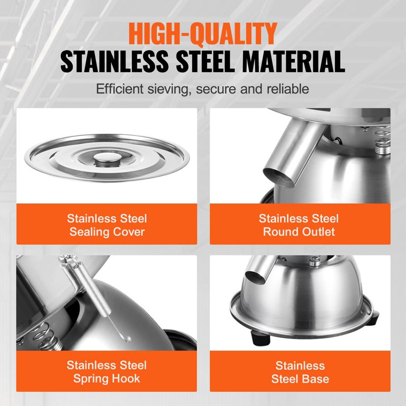 VEVOR Automatic Electric Vibrating Sieve, Stainless Steel Sifter Shaker Machine with 40+60 Mesh, 45W Automatic Powder Sifter Machine Countertop